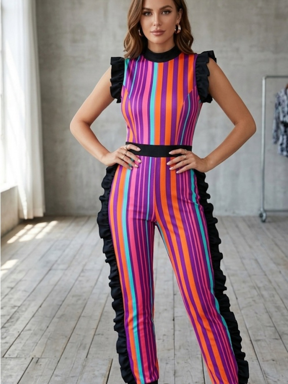 Fashion Nova Multicolor Striped Ruffle Jumpsuit